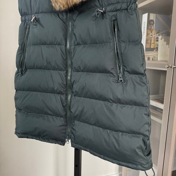 Theory Womira Green Down Insulated Coyote Fur Trim Scarf Vest P Quilted Jacket - Picture 3 of 6